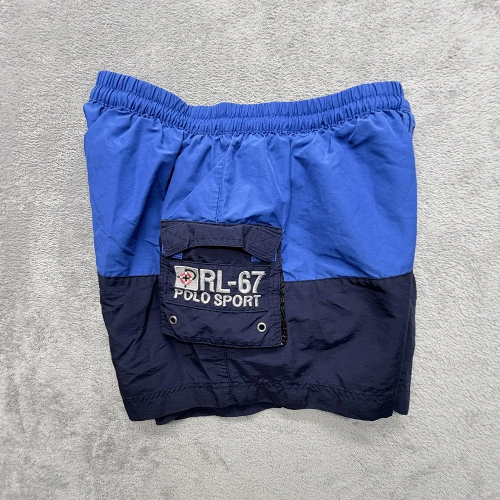 Vintage Polo Sport Swim Shorts Mens L Blue Colorblock Lined Built-In Brief Cargo